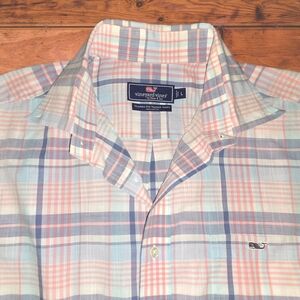 Vineyard Vines Men's Pastel Plaid Shirt - Blue and Pink